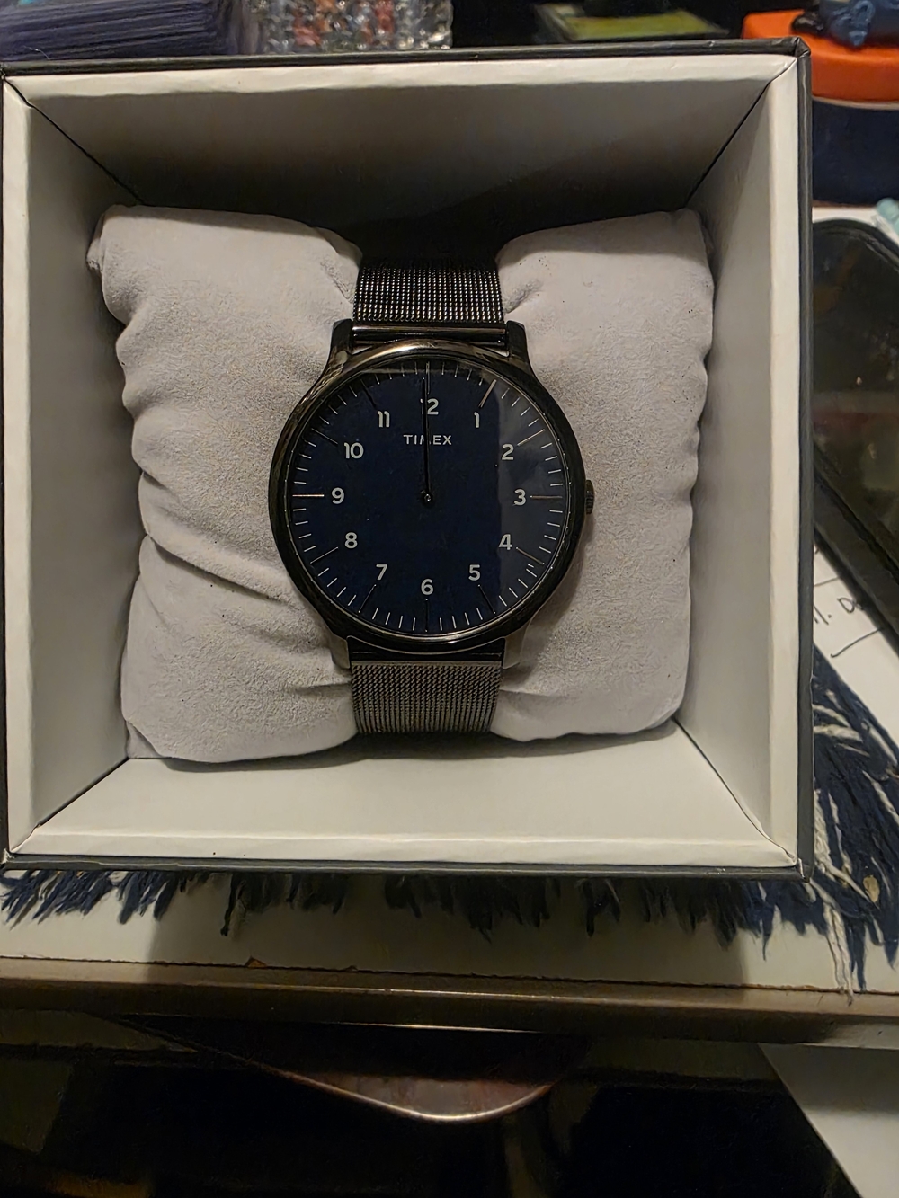 Timex Men's Minimalist Black Mesh Watch with Blue Dial